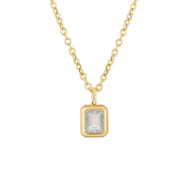 Emerald Cut Opal Halo Pendant