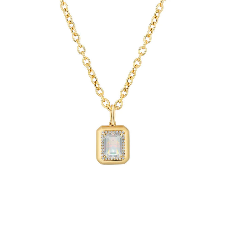 Emerald Cut Opal Halo Pendant