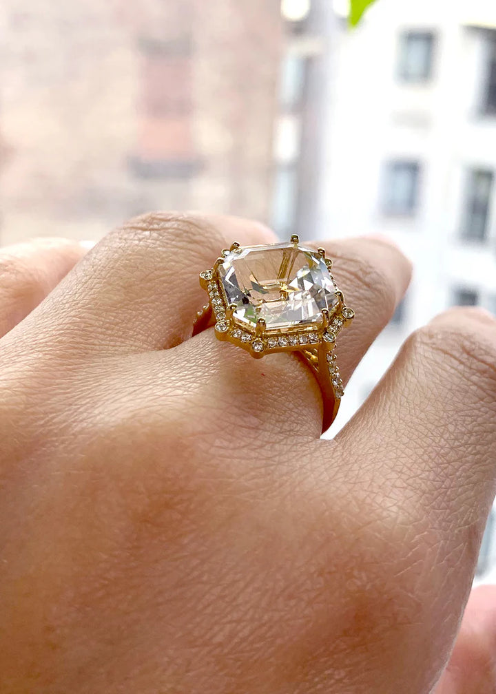 Octagonal Cocktail Ring with Diamonds