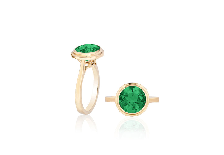 Faceted Round Emerald Ring