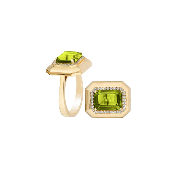 Emerald Cut Peridot Ring with Diamonds
