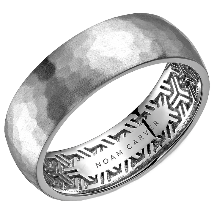 14K White Gold Hammered Wedding Band