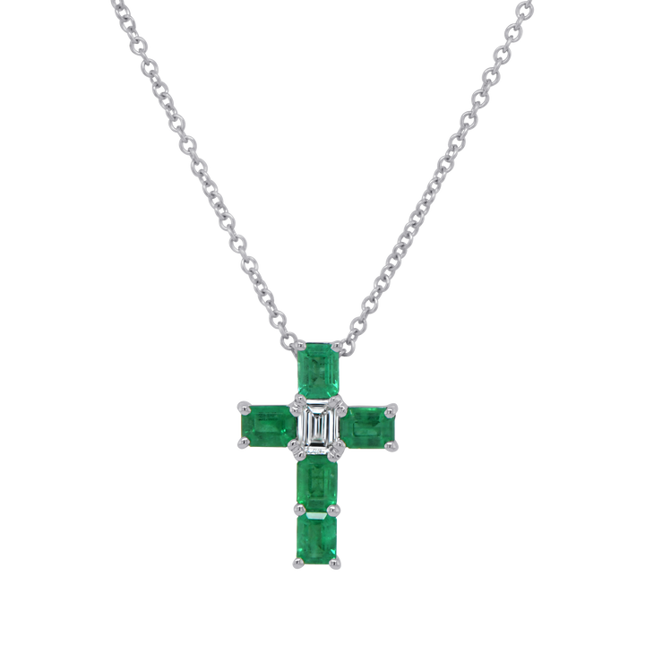 Diamond and Emerald Cross Brooch Pendant