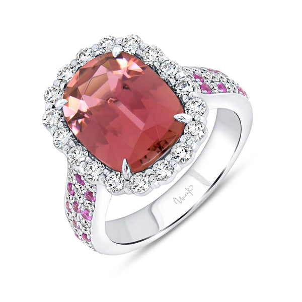 Halo Cushion Cut Pink Tourmaline Ring