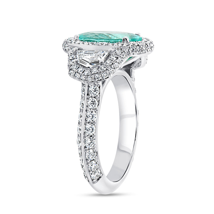 3-Stone-Halo Oval Shaped Paraiba Engagement Ring