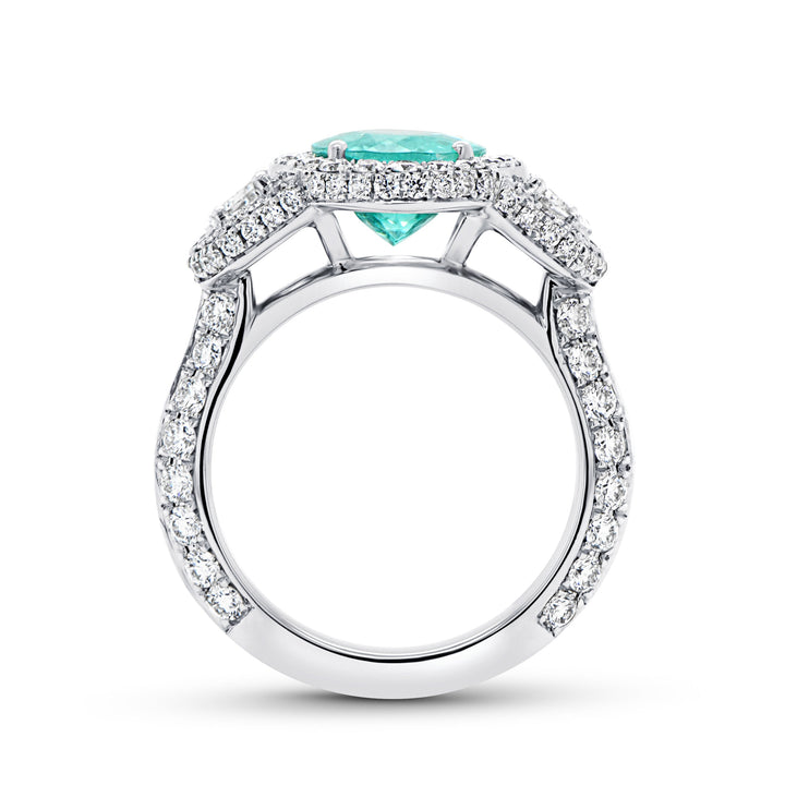 3-Stone-Halo Oval Shaped Paraiba Engagement Ring