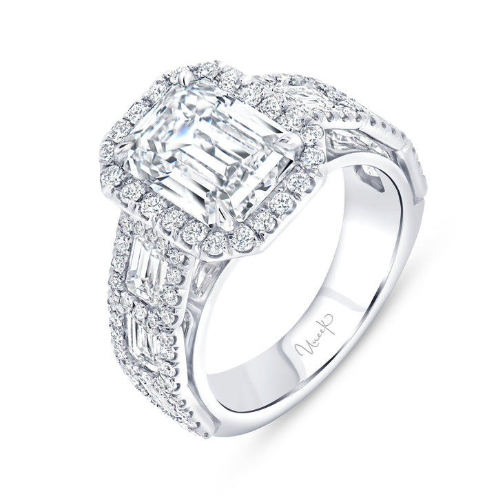 Halo Emerald Cut Diamond Engagement Ring