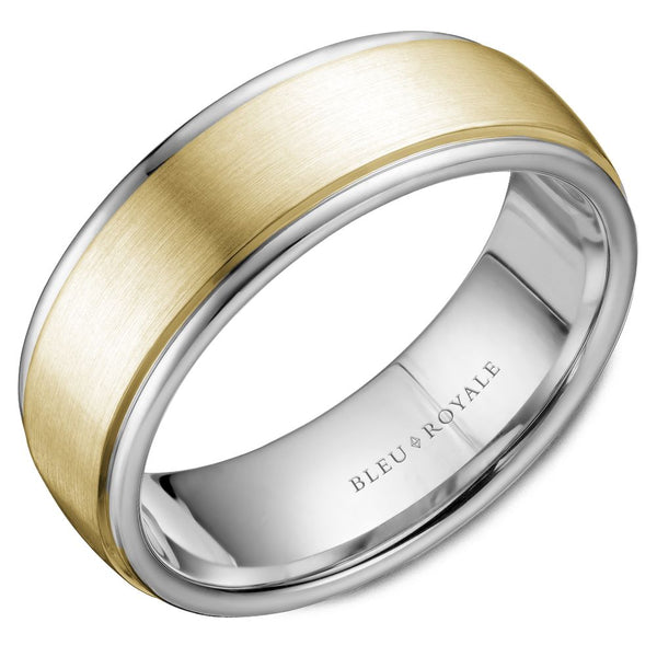 14K Yellow Gold Brushed Center With White Gold Polished Edges