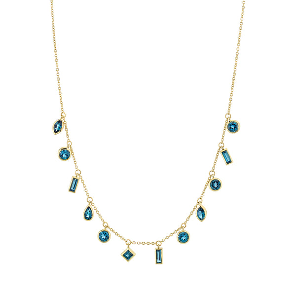 Bezel Set Hanging Mixed Shape London Blue Topaz Chain