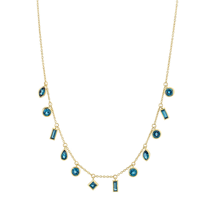 Bezel Set Hanging Mixed Shape London Blue Topaz Chain