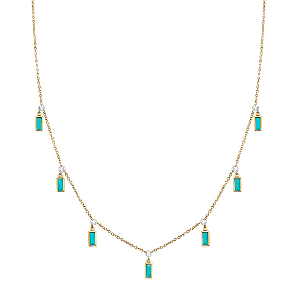 Rose Cut Diamond Chain with Bezel Set Turquoise Baguettes