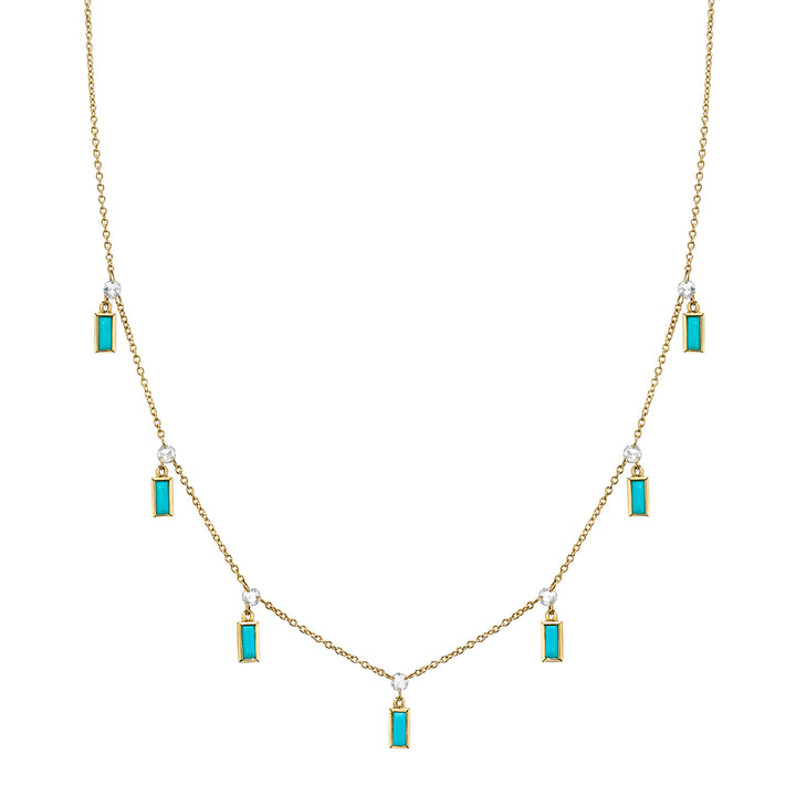 Rose Cut Diamond Chain with Bezel Set Turquoise Baguettes