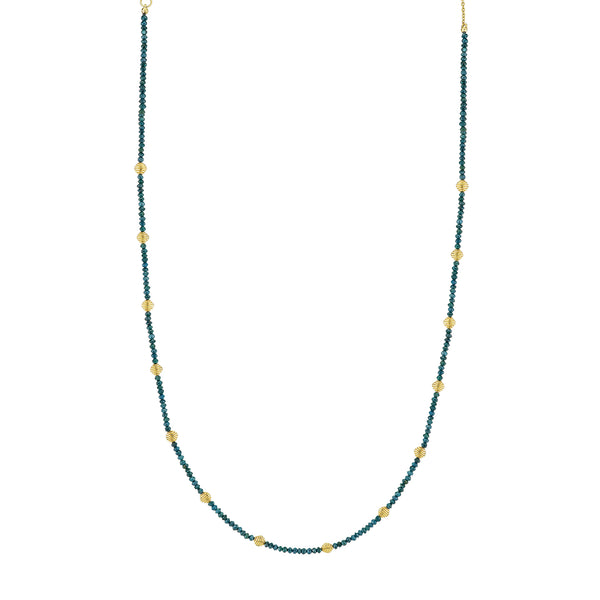 Blue Diamond Bead Necklace With Gold Strie Stations
