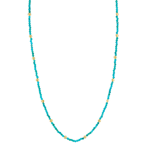 Turquoise Bead Necklace With Gold Strie Stations