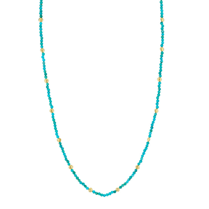 Turquoise Bead Necklace With Gold Strie Stations