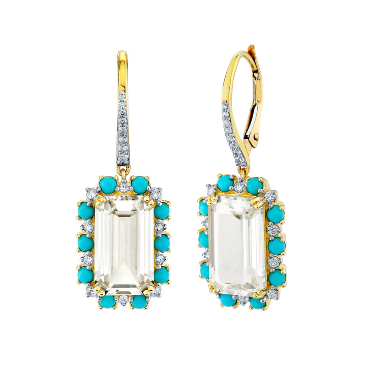 White Topaz and Turquois Drop Earrings with Diamond Detail