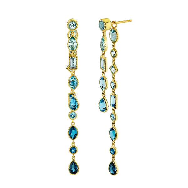 London Blue and Sky Blue Topaz Double Drop Earrings