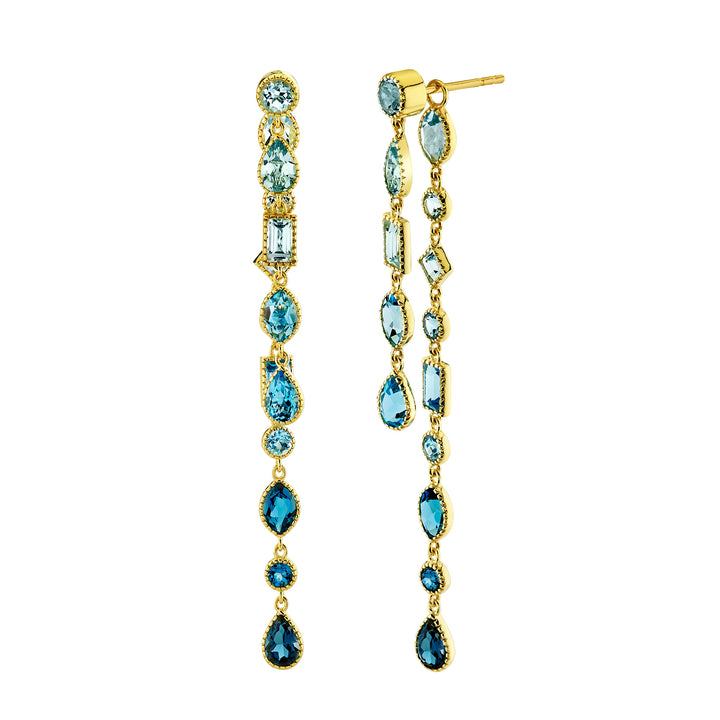 London Blue and Sky Blue Topaz Double Drop Earrings