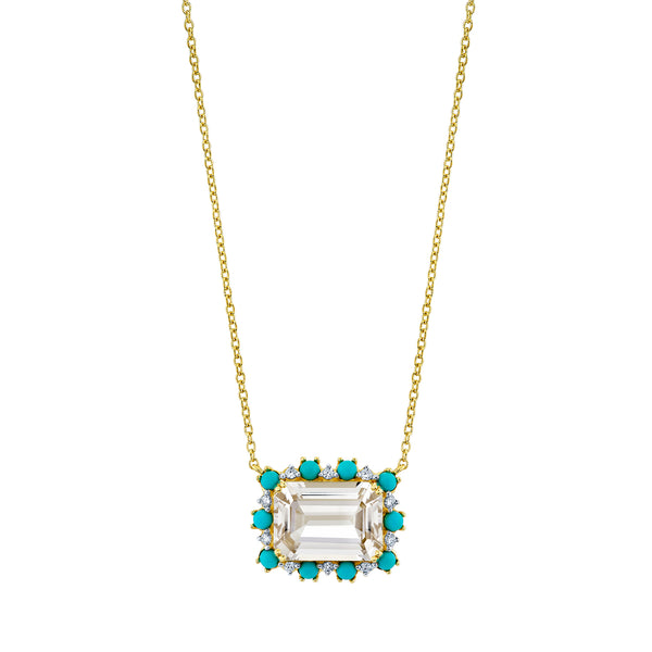 White Topaz Pendant With Turquoise And Diamonds