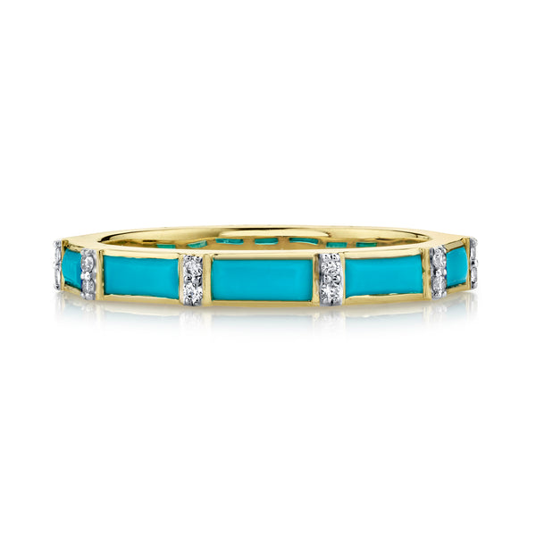 Turquoise Baguette & Diamond Band