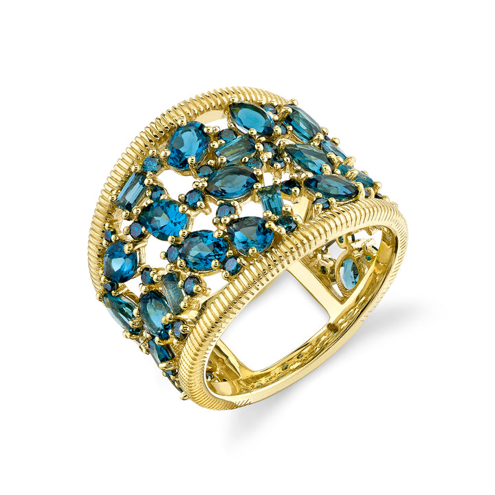Mixed-Shaped London Blue Topaz and Blue Diamond Band