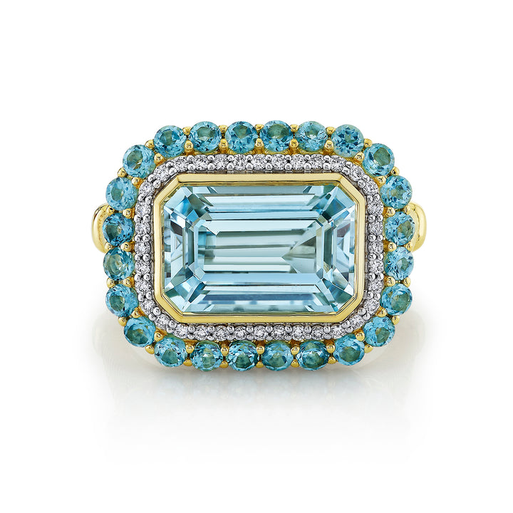 Sky Blue Topaz Ring with Swiss Blue Topaz & Diamond Halo