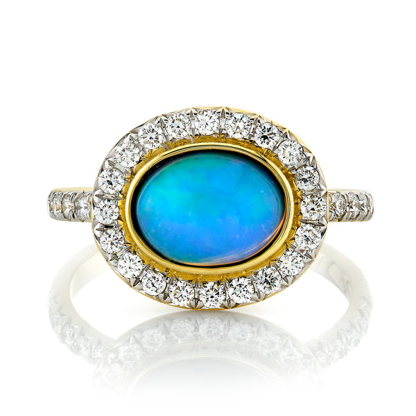Ethiopian Opal Ring with Diamond Halo & Shank