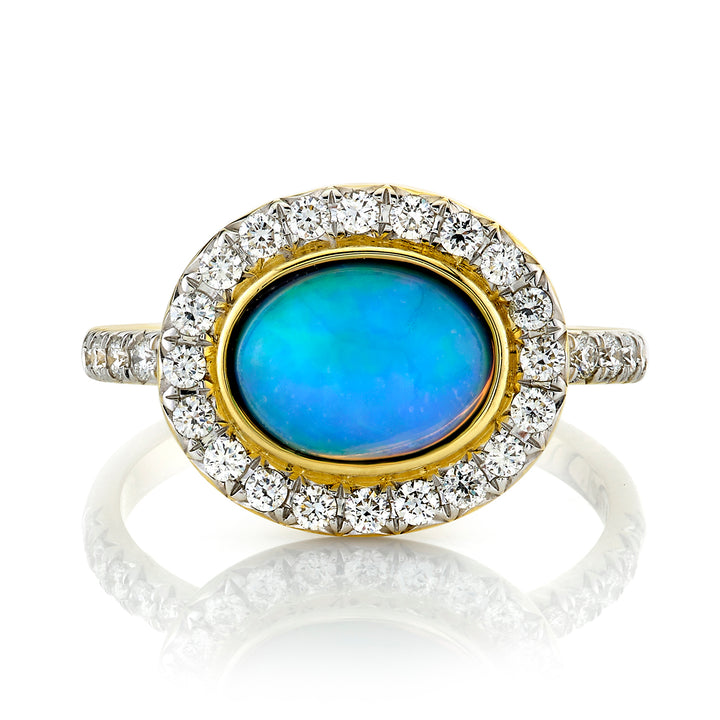 Ethiopian Opal Ring with Diamond Halo & Shank
