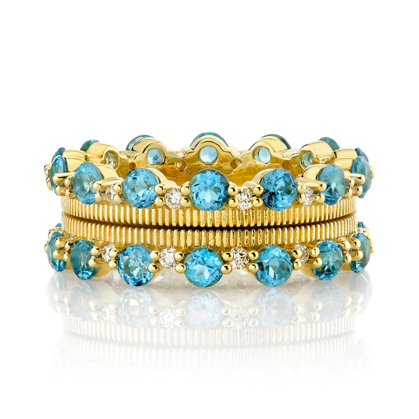2-Row Swiss Blue Topaz & Diamond Eternity Band