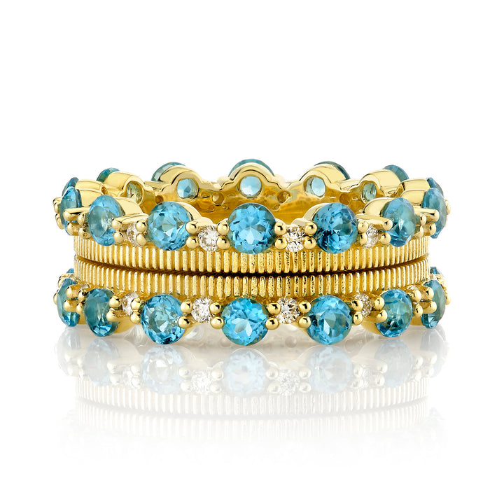 2-Row Swiss Blue Topaz & Diamond Eternity Band