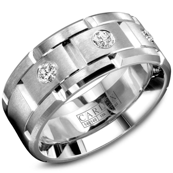 0.29ctw 14K White Gold Brushed Carved Band