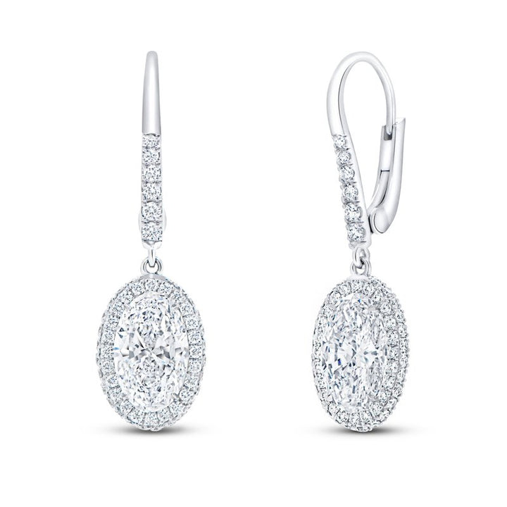 3.58ctw Halo Oval Shaped Diamond Dangle Earrings
