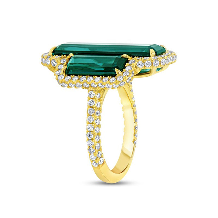 3-Sided Emerald Cut Green Tourmaline Ring