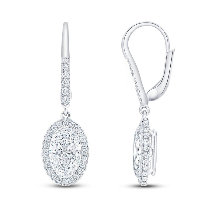3.58ctw Halo Oval Shaped Diamond Dangle Earrings