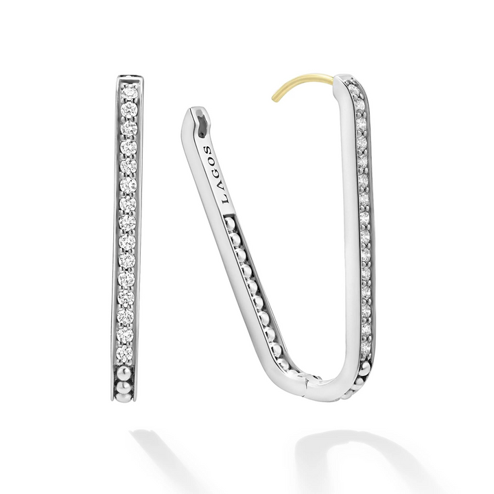 Large Linear Diamond Hoop Earrings