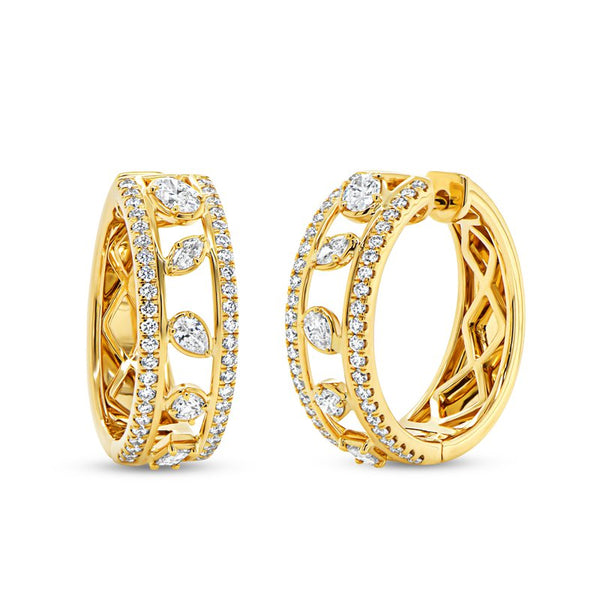 1.11ctw 3-Row Diamond Huggie Earrings