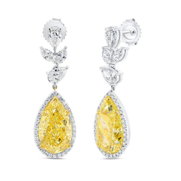 7.92ctw Pear Shaped Yellow Diamond Drop Earrings