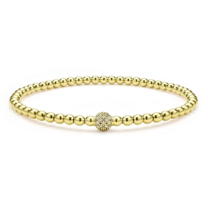 18K Gold and Diamond Bead Bracelet | 3mm