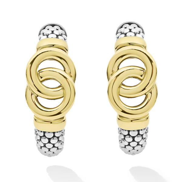 Two-Tone Interlocking Caviar Hoop Earrings