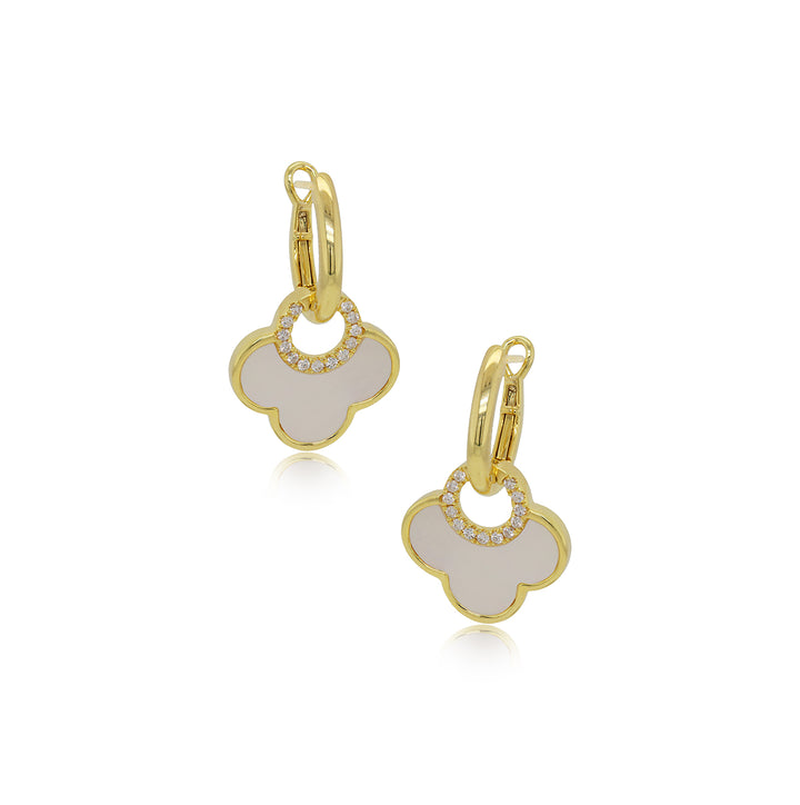 Diamond & Mother-of-Pearl Clover Drop Earrings