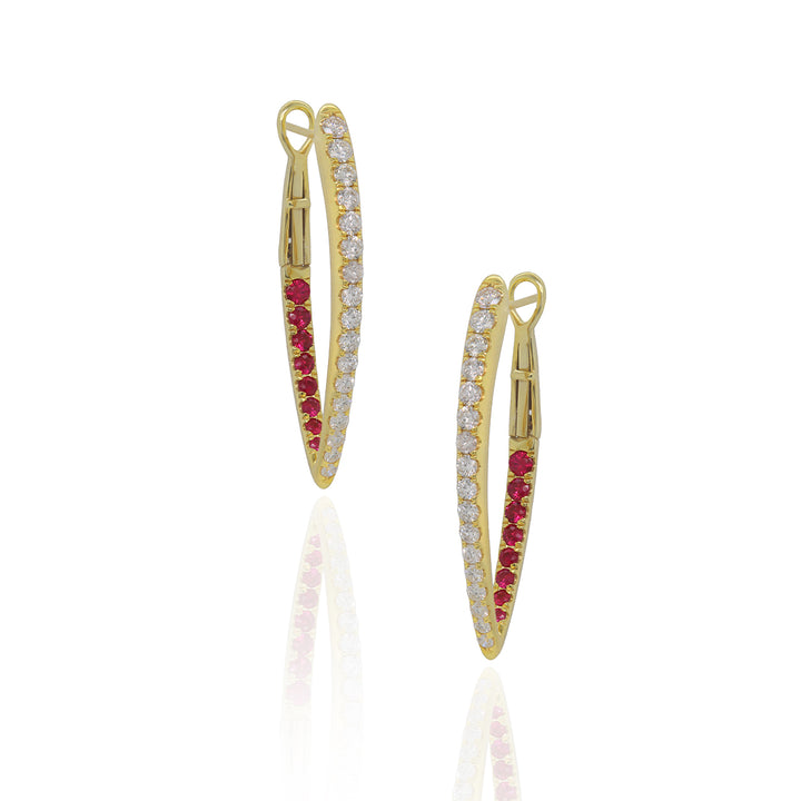 Diamond & Ruby Pointed Hoop Earrings