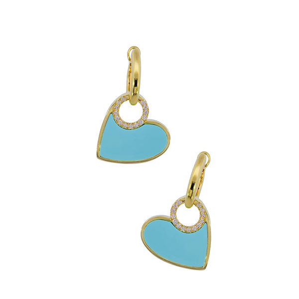 Turquoise & Diamond Heart Drop Earrings