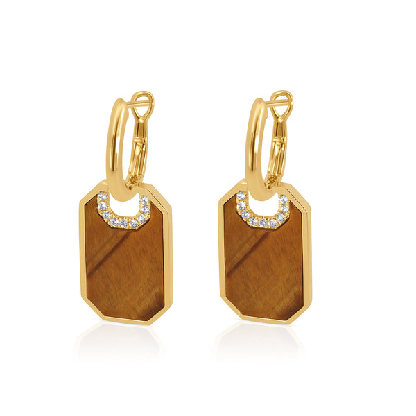 Diamond & Tiger Eye Tag Drop Earrings