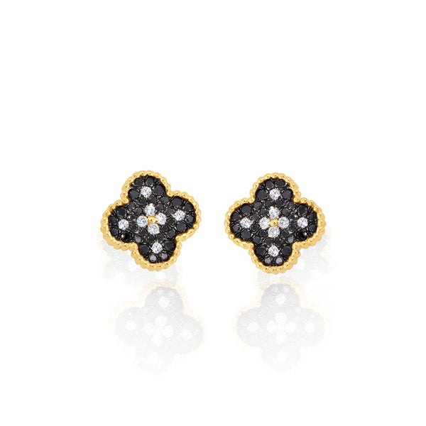 Black & White Diamond Clover Stud Earrings