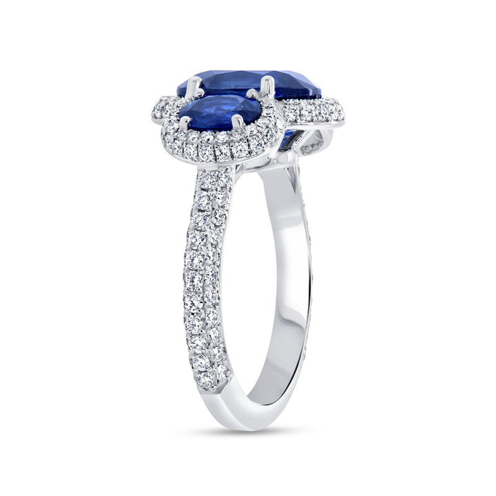 Three-Stone Oval Shaped Blue Sapphire Ring