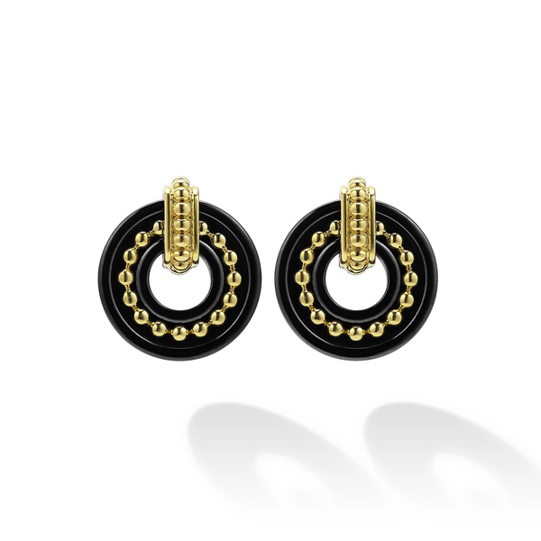 18K Gold and Black Ceramic Stud Earrings