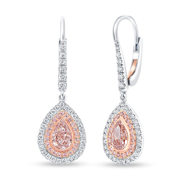 Halo Pear Shaped Pink Diamond Drop Earrings