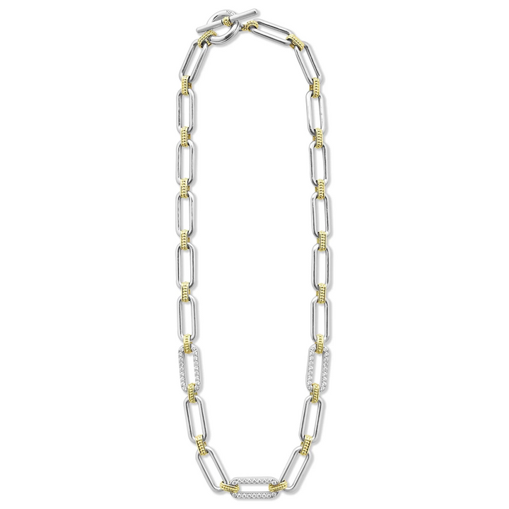 Two-Tone Link Three Station Diamond Necklace