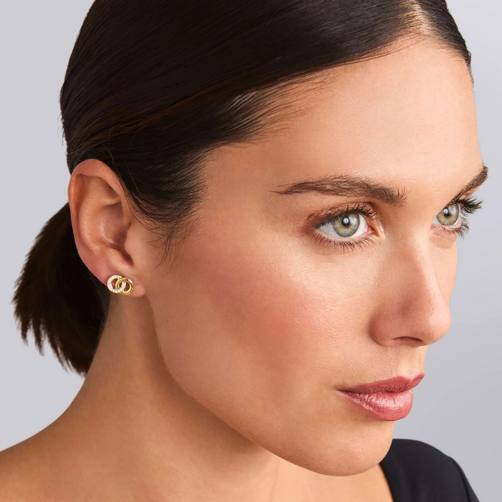 Two-Tone Interlocking Diamond Stud Earrings