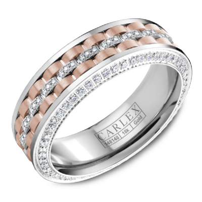 14K Rose and White Gold Brushed Band with 0.81ctw Diamonds